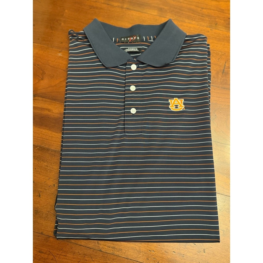 Vintage Divots Auburn Tigers Polo Shirt Men's XXL 2XL Navy Blue Orange Striped